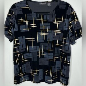 Impressions Black and Gold Geometric Top